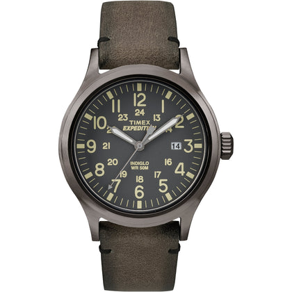 Timex Men's TW4B01700 Expedition Scout 40 Brown/Gray Leather Strap Watch