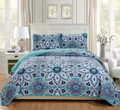 Linen Plus Over Size Quilted Bedspread Floral New (Turquoise, Full/Queen)