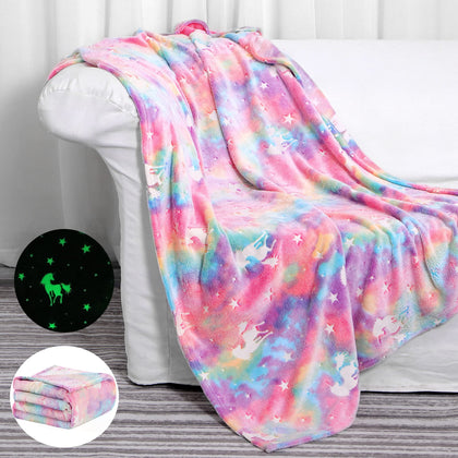 Glow in The Dark Blanket Unicorns Gifts Toys for 1 2 3 4 5 6 7 8 9 10 Year Old Girl ,Soft Kids Blankets for Easter Birthday Christmas Valentines Gifts,60 x 50in