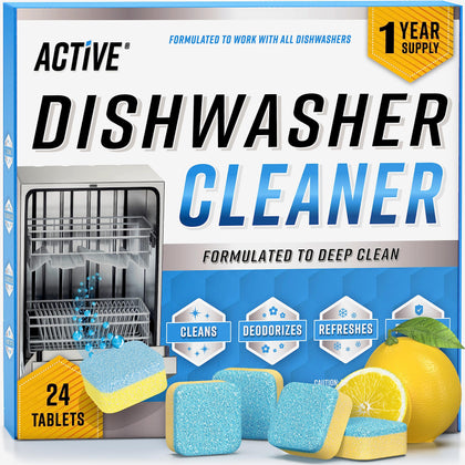 Dishwasher Cleaner And Deodorizer Tablets - 24 Pack Deep Cleaning Descaler Pods for Dish Washer Machine, Heavy Duty, Septic Safe, Natural Remover For Limescale, Calcium, Odor, Smell - 12 Month Supply