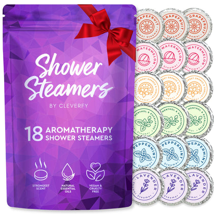 Cleverfy Shower Steamers Aromatherapy - 18 Pack of Shower Bombs with Essential Oils. Self Care Stocking Stuffers for Women and Teens and Christmas Gifts for Women. Purple Set