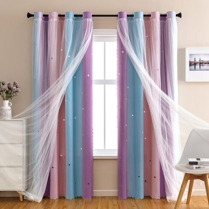 XiDi Rainbow Bedroom Curtains for Kids Room Decor, Blackout Curtains for Unicorn Wall Decals, Purple Princess Curtains 63 Inches Long 34 Wide 1 Panel