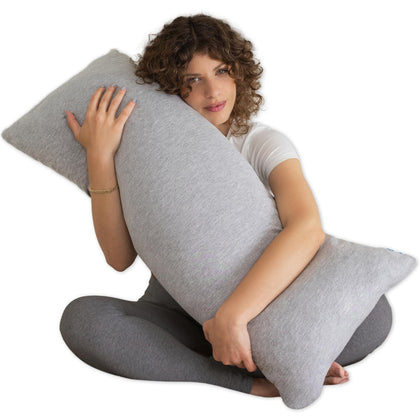 Pharmedoc Memory Foam Body Pillow - Pregnancy Pillows for Sleeping - Side Sleeper Pillow - Shredded Memory Foam Pillows - Maternity Pregnancy Must Haves - Jersey Grey