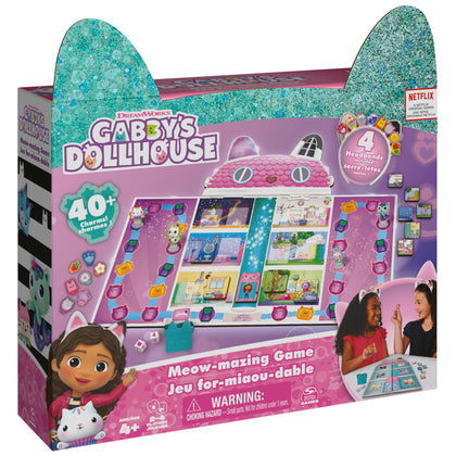 Gabbys Dollhouse, Meow-Mazing Board Game Based on The DreamWorks Netflix Show with 4 Kitty Headbands, for Families & Kids Ages 4 and up