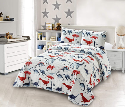 Kids Zone Collection Bedspread Coverlet Kids/Teens Dinosaur Rhino Ancient White Blue Red New # Dinosaur One (Full/Queen)