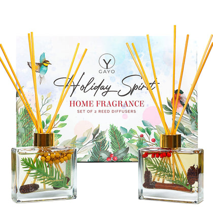 Gayo Reed Diffuser Set of 2 - Holiday Scents, Made with Natural Extracts, Free from Alcohol & Parabens, Home Fragrance Set with Aromatherapy Essential Oils, - Great for Gift-Giving