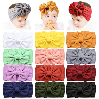 Baby Headbands With Big Waffle Bows Nylon Hairbands Handmade Hair Accessories for Baby Girls Newborn Infant Toddlers Kids, Pack of 12