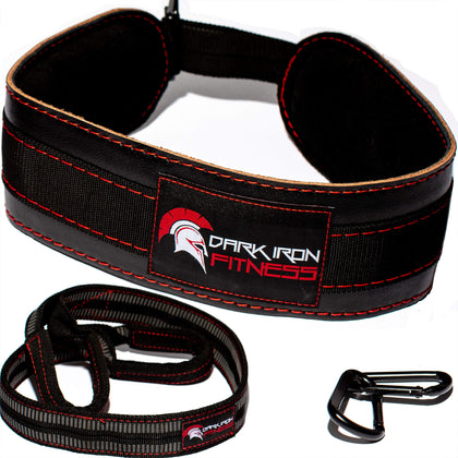 Dark Iron Fitness Dip Belt - Padded Leather Weight Lifting Belts w/ 40 Inch Strap for Squats & Pull Ups - Men & Women Weightlifting up to 270lbs