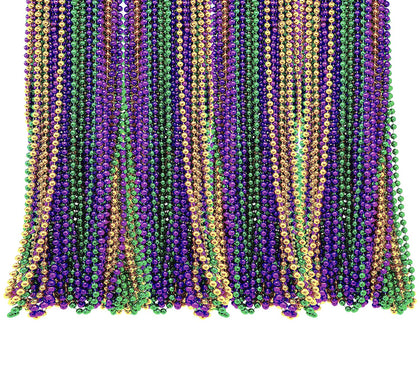 4E's Novelty 72 Pack Bulk Mardi Gras Beads Necklaces Purple Green Gold Beads, 33 Inches Long 7mm Thick, Tree Decoration, Party Favors Supplies, Costume Accessories (72)