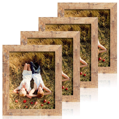 iRahmen 4 Pack 8x10 Rustic Picture Frame Set with High Definition Glass Photo Frame for Desktop Display and Wall Mounting (IR-US002-BR-P8X10(4PK))