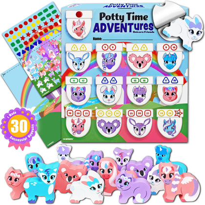 LIL ADVENTS Potty Time Adventures Potty Training Advent Game | As Seen On Shark Tank | Wood Block Toys, Reward Chart, Activity Board & Stickers for Toilet Training | Unicorn Friends