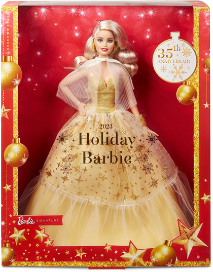 Barbie 2023 Holiday Barbie Doll, Seasonal Collector Gift, Barbie Signature, Golden Gown and Displayable Packaging, Blonde Hair