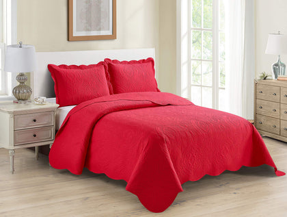 Home Collection 3pc King/Cal King Over Size Luxury Embossed Bedspread Set Light Weight Solid Red New