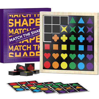 Keeping Busy Match The Shapes Wooden Game for Older Adults with Dementia - Matching Pairs Board Game - Cognitive Games for Elderly - Engaging Alzheimers and Dementia Activities for Seniors