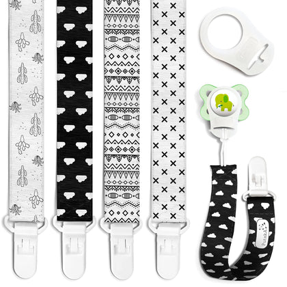Putska 4 Pack Baby Pacifier Clip Girl & boy - Unisex Pacifier Clips for Boys & Boys. The Pacifier Holder teether Comes with MAM Attachment. 4 Plastic Teething Pacifier Clips Baby Girl and boy