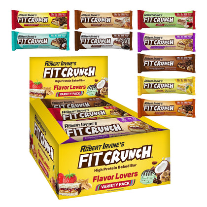FITCRUNCH Snack Size Protein Bars, Designed by Robert Irvine, Worlds Only 6-Layer Baked Bar, Just 3g of Sugar & Soft Cake Core (Flavor Lovers)