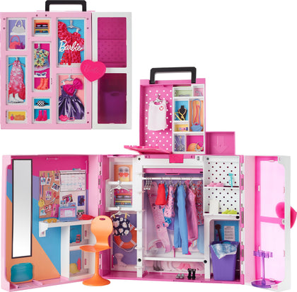 Barbie Dream Closet Playset, 35+ Clothes & Accessories Including 5 Complete Looks, Pop-Up Second Level, Mirror & Laundry Chute