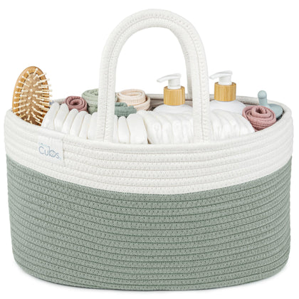 Comfy Cubs Diaper Caddy Organizer- Large Portable Baby Diaper Caddy Nursery Storage Bin and Car Travel Basket - Tote Bag with Dividers for Diapers & Wipes, Sage