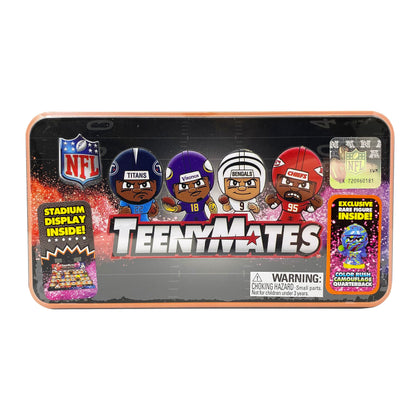 TeenyMates Party Animal NFL 2023 Series 12 Collector Tin, 7 Figures (Includes Color Rush QB), 1 Inch Tall, Team Colors