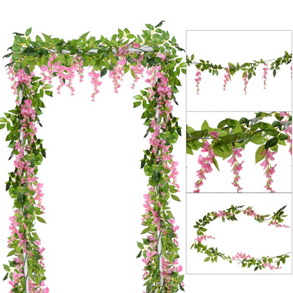 4Pcs 6.6Ft/Piece Artificial Flowers Silk Wisteria Garland-Dearhouse Artificial Wisteria Vine Rattan Silk Hanging Flower for Home Garden Outdoor Ceremony Wedding Arch Floral Decor(Pink)