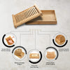 Kitchen Seven Bamboo Bread Slicer with Crumb Tray Bamboo Bread Cutter for Homemade Bread, Loaf Cakes, Bagels Slicer, 3 Slice Sizes, Adjustable, Compact, Foldable