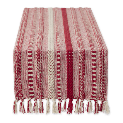DII Farmhouse Braided Stripe Table Runner Collection, 15x72 (15x77, Fringe Included), Wine