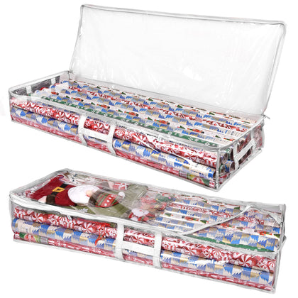 ProPik Wrapping Paper Storage Containers | Gift Wrap Organizer Under Bed 41x14x6 Fits 18-24 Rolls Fit Up to 40 Long Roll Wrap Storage Box Holder for Ribbon Bows and Accessories 2 Pack (White)