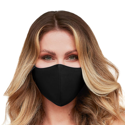 Washable Face Mask with Adjustable Ear Loops & Nose Wire - 3 Layers, 100% Cotton Inner Layer - Cloth Reusable Face Protection with Filter Pocket - Made in USA - (Solid Black)