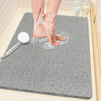 PVC Loofah (Phthalate Free) Shower/Bathtub Mat Non-Slip, 24x16 inch, Soft Tub Mat with Drain, for Tub and Bathroom,Quick Drying,Grey
