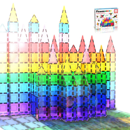 PicassoTiles 60 Piece Set 60pcs Magnet Building Tiles Clear Magnetic 3D Blocks Construction Playboards - Creativity beyond Imagination, Inspirational, Recreational, Educational, Conventional