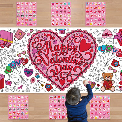 OHOME 181 PCS Valentines Stickers with Giant Coloring Poster - Valentines Day Crafts for Kids - Valentines Day Decorations - Valentines Treats Favors - Valentines Day Gifts for Kids Classroom