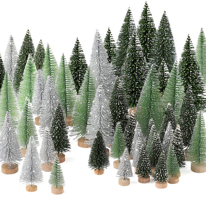 Mini Bottle Brush Christmas Trees for Table Decorations and Crafts (Silver, Green)