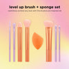 Real Techniques Level Up Brush And Sponge Kit, Makeup Brushes For Eyeshadow, Foundation, Blush, & Bronzer, Blending Sponge, Professional Quality Tools, Synthetic Bristles, 8 Piece Set