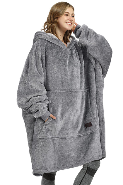 Catalonia Oversized Wearable Blanket Hoodie Sweatshirt, Comfortable Sherpa Lounging Pullover for Adults Men Women Teenagers Wife Girlfriend Gift Ash Grey