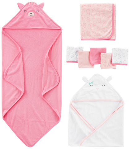 Simple Joys by Carter's Baby Girls' 8-Piece Towel and Washcloth Set, Pink/White, One Size