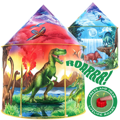 W&O Dinosaur Discovery Kids Tent with Roar Button, Dinosaur Tent, Christmas Gifts, Pop Up Tent for Kids, Dinosaur Toys for Kids Girls & Boys, Kids Tent Indoor & Outdoor
