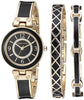 Anne Klein Women's AK/3296BKST Premium Crystal Accented Gold-Tone and Black Bangle Watch and Bracelet Set