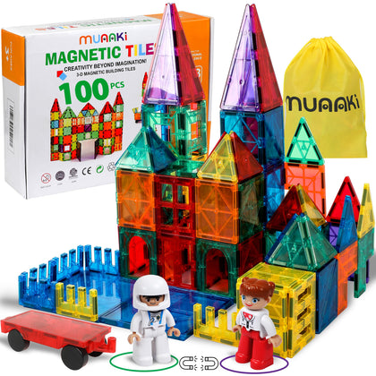 Magnetic Tiles for Kids,100 Pcs Magnetic Blocks for Kids Ages 4-8, Educational Tiles and Stem Toys with 2 Characters, Magnetic Building Blocks for Preschool Kids Recreational, Learning,Creativity