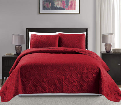 Mk Collection Diamond Bedspread Bed-Cover Embossed Solid Red New (King/California King)