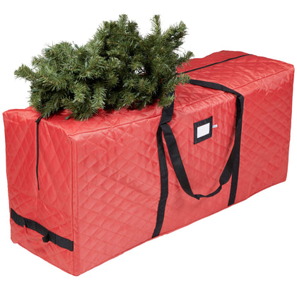 Zober Christmas Tree Storage Bag - Open Top, Quilted Christmas Tree Storage Box for Disassembled Trees up to 7.5 Feet with Carry Handles and Dual Zipper - 48x15x20 Inches, Red
