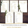 Bridal Shower Games - 5 Activities for 25 Guests - Double Sided Games - Gold Polka Dots