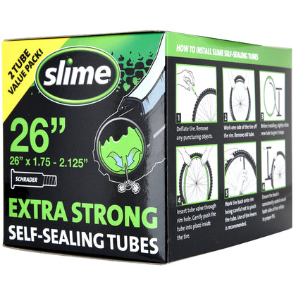 Slime 30074 Bike Inner Tubes with Slime Puncture Sealant, Extra Strong, Self Sealing, Prevent and Repair, Schrader Valve, 26