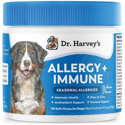 Dr. Harvey's Dog Allergy & Anti-Itch Relief Soft Chew Supplement Bites for Dogs, Daily Immune & Digestive Health Support with Functional Mushrooms, Super Herbs, Probiotics, Salmon Flavor (90 Chews)