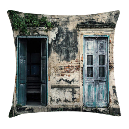 Ambesonne Rustic Throw Pillow Cushion Cover, Doors of Old Rock House French Frame Details in Countryside European Past Theme, Decorative Square Accent Pillow Case, 20