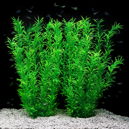 JIHAQUA Aquarium Decor Plastic Plants Extra Large 21 Inches Artificial Fish Tank Plants Tall Fish Tank Decorations (Green 2pcs)