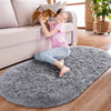 Noahas Ultra Soft Fluffy Bedroom Rugs,Shaggy Grey Area Rugs for Bedroom,Oval Throw Rugs, Kids Room Small Carpet,Living Room Runner Rug Non Slip Modern Home Decor 2.6' X 5.3'