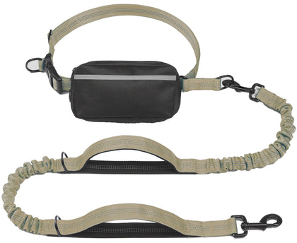 iYoShop Hands Free Dog Leash with Zipper Pouch, Dual Padded Handles and Durable Bungee for Walking, Jogging and Running Your Dog (Large, 25-120 lbs, Khaki)