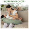 Pharmedoc Nursing Pillow for Breastfeeding - Breast Feeding Pillows with Headrest and Adjustable Waist Straps - Removable Cover, Sage - Baby Essentials for Newborn - Full Support for Mom and Baby
