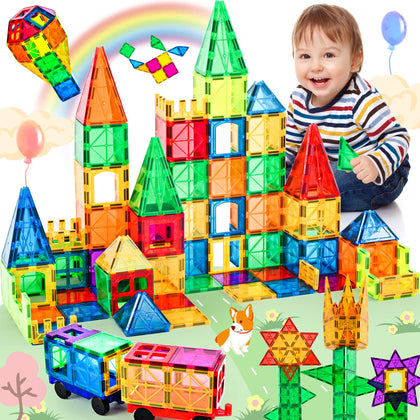 cossy 120Pcs Magnet Tiles Magnetic 3D Building Blocks Set Educational Construction Toys for 3+ Year Kids with Stronger Magnets, Rivets-Fastened, Educational, Recreational, Conventional