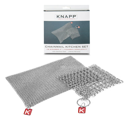 Knapp Made Cast Iron Chainmail Scrubber Kitchen Set - 4
